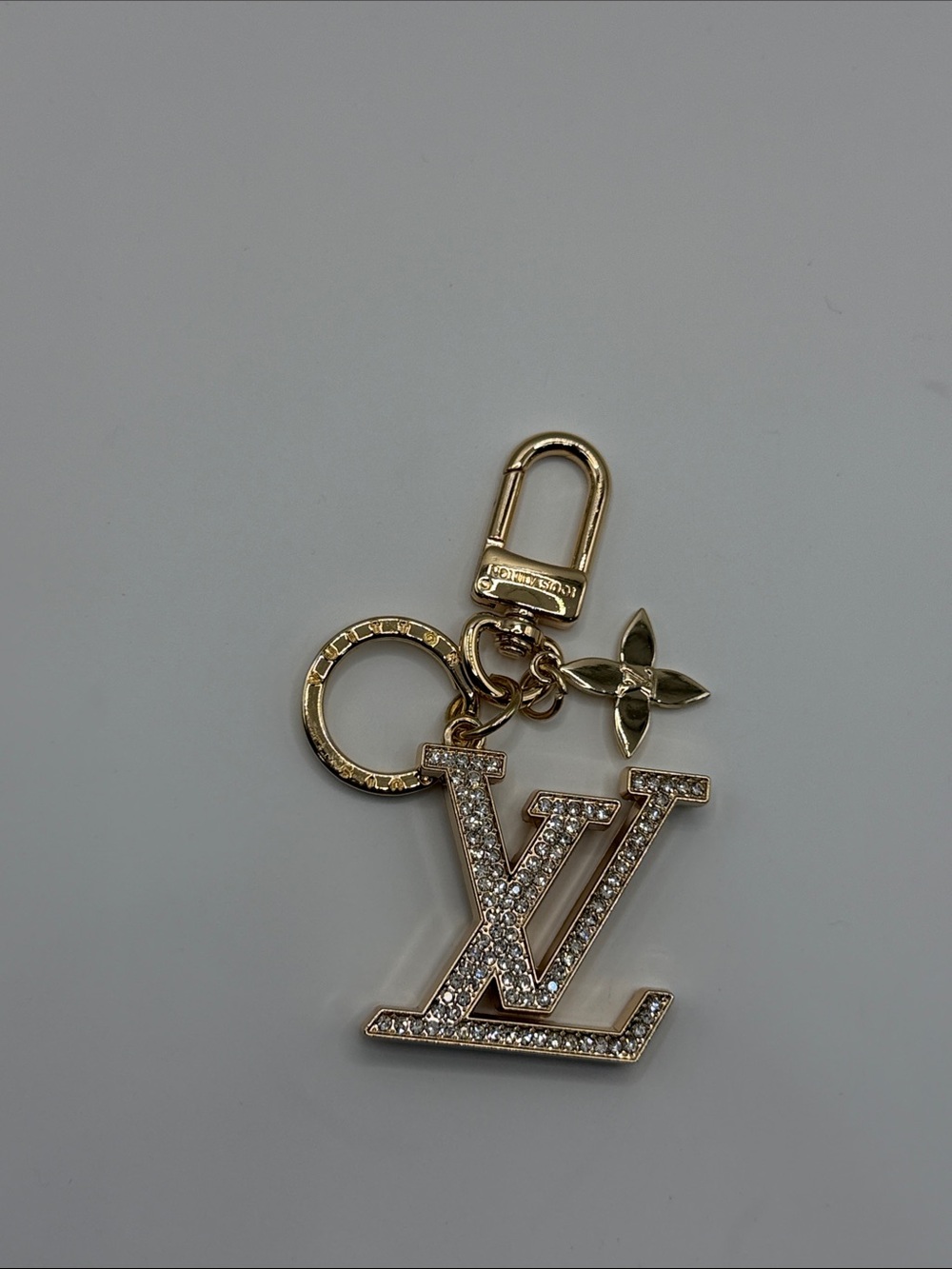 1459. Gold-tone Crystal Charm Keyring or Bag Charm.